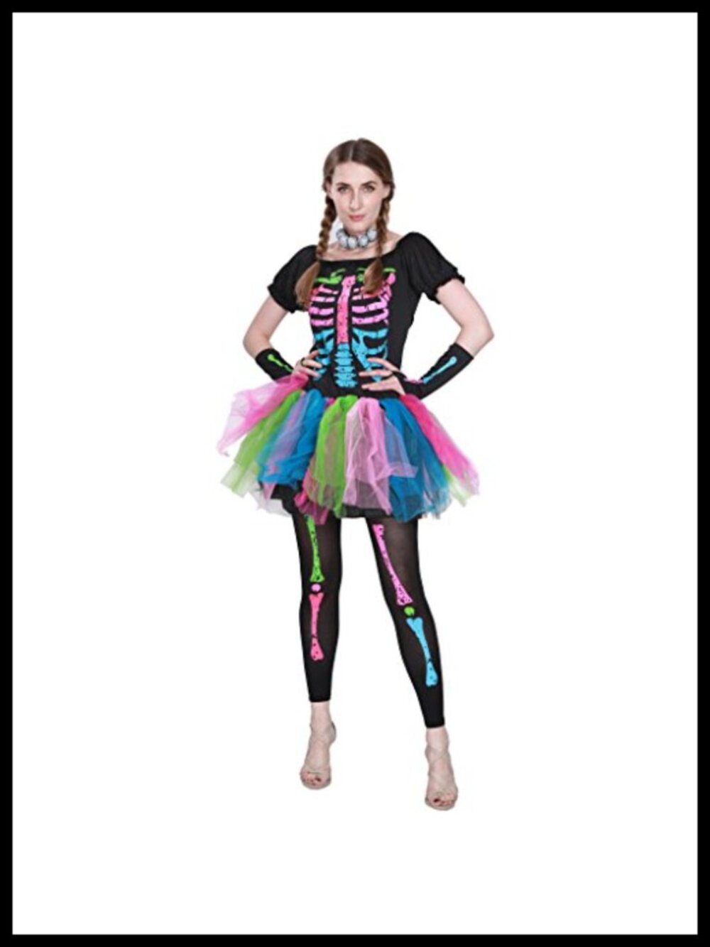 Skeleton Costume Tutu Dress with Leggings & Wristlets Halloween Adult